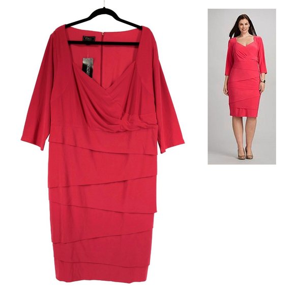 Dress Barn Dresses & Skirts - Size 16W 1X CORAL TIERED SHEATH DRESS W/SLIMMING LINING Evening Party Plus Size
